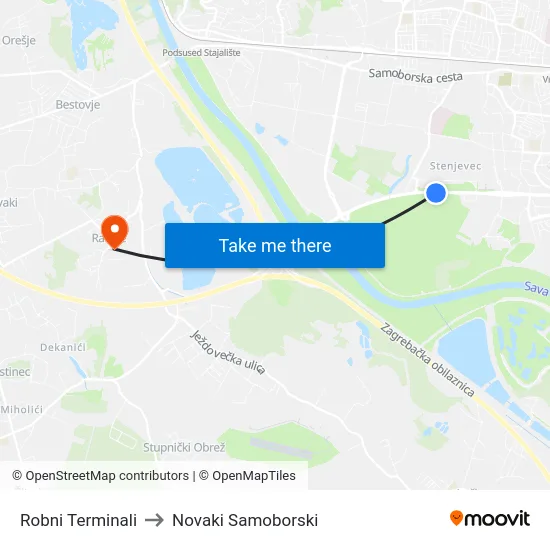 Robni Terminali to Novaki Samoborski map