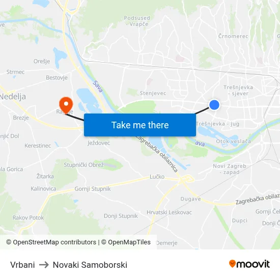 Vrbani to Novaki Samoborski map