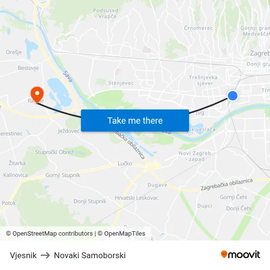 Vjesnik to Novaki Samoborski map