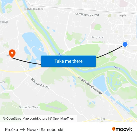 Prečko to Novaki Samoborski map