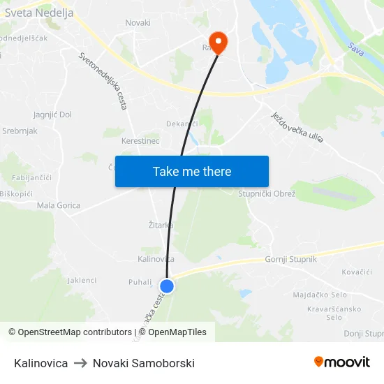 Kalinovica to Novaki Samoborski map