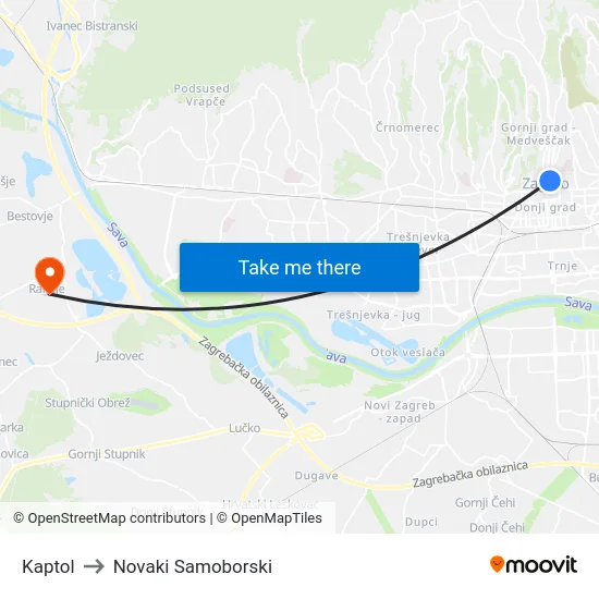 Kaptol to Novaki Samoborski map