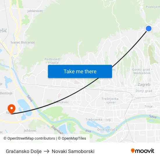 Gračansko Dolje to Novaki Samoborski map
