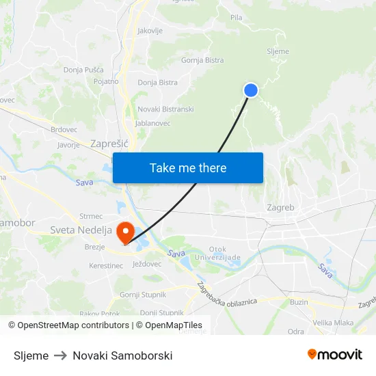 Sljeme to Novaki Samoborski map