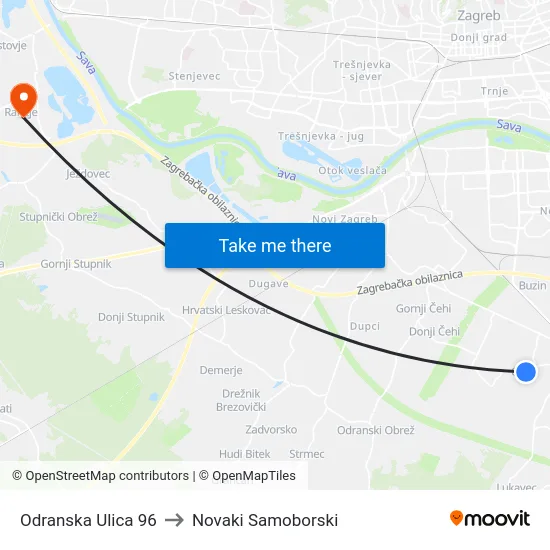 Odranska Ulica 96 to Novaki Samoborski map