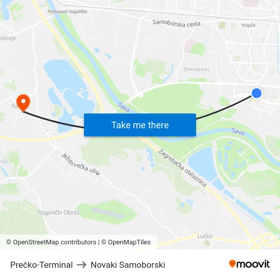 Prečko-Terminal to Novaki Samoborski map