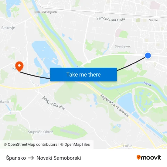 Špansko to Novaki Samoborski map