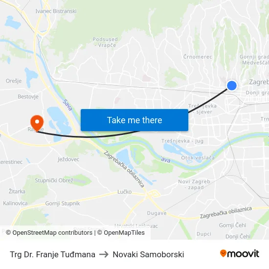 Trg Dr. Franje Tuđmana to Novaki Samoborski map
