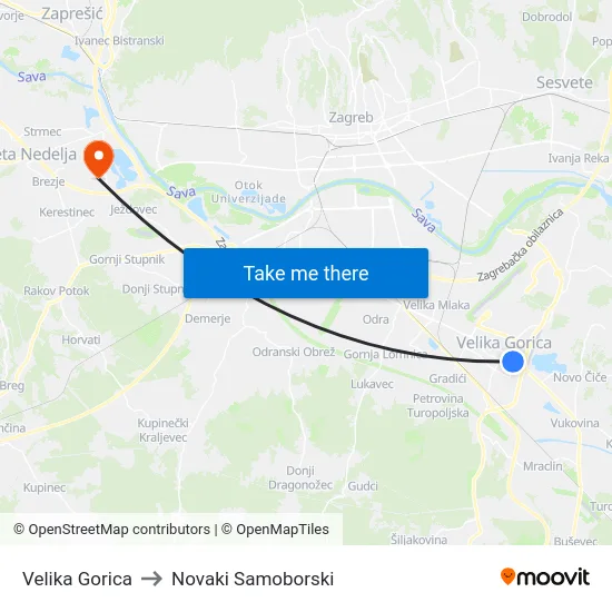 Velika Gorica to Novaki Samoborski map