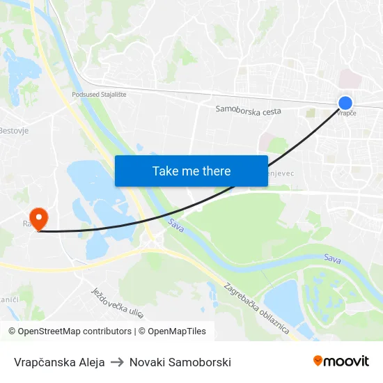 Vrapčanska Aleja to Novaki Samoborski map