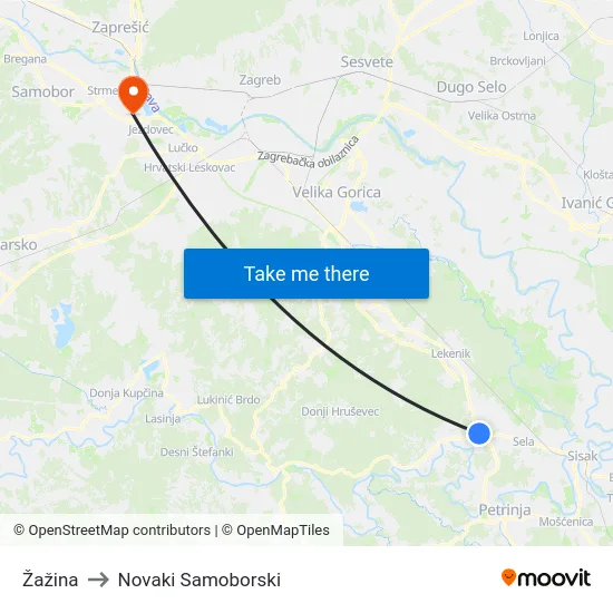 Žažina to Novaki Samoborski map
