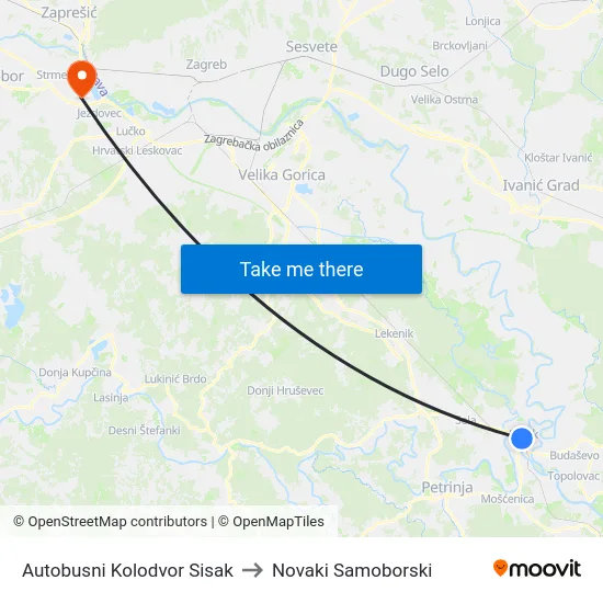 Autobusni Kolodvor Sisak to Novaki Samoborski map