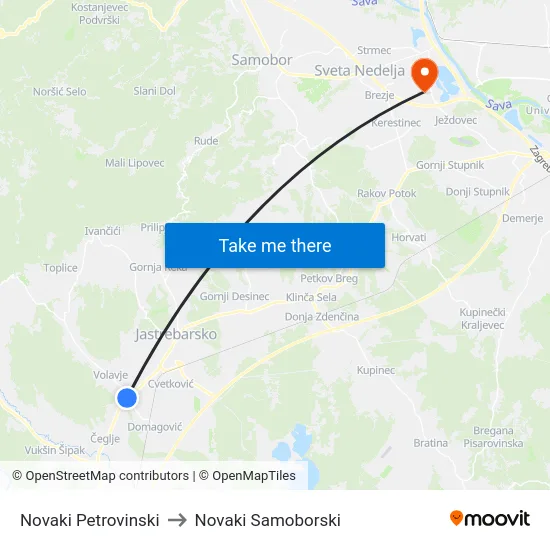 Novaki Petrovinski to Novaki Samoborski map