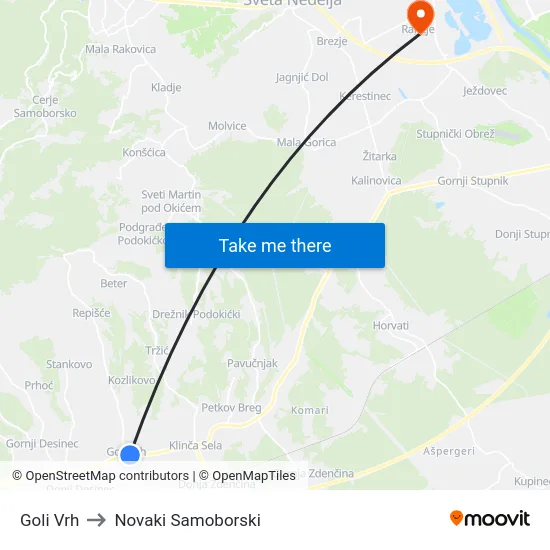Goli Vrh to Novaki Samoborski map