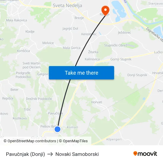 Pavučnjak (Donji) to Novaki Samoborski map