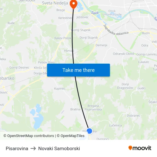 Pisarovina to Novaki Samoborski map