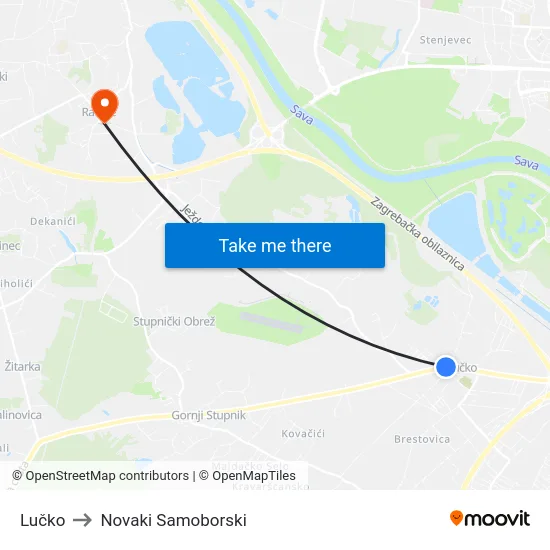 Lučko to Novaki Samoborski map