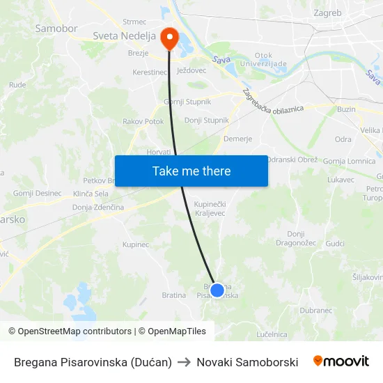 Bregana Pisarovinska (Dućan) to Novaki Samoborski map