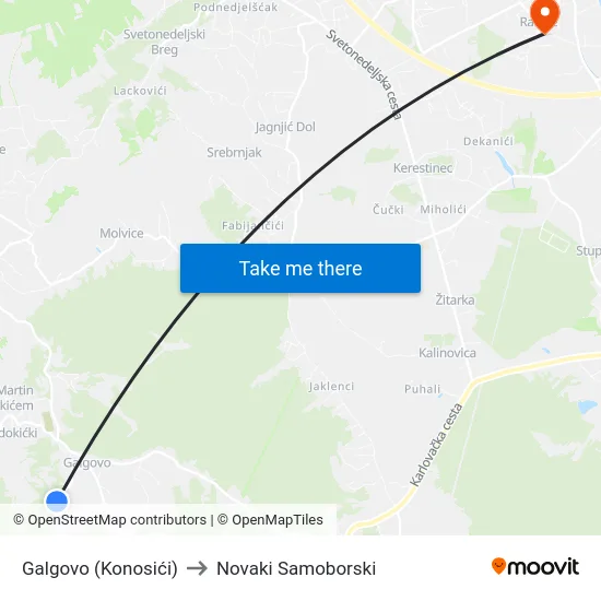 Galgovo (Konosići) to Novaki Samoborski map