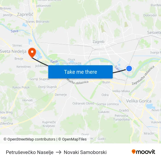 Petruševečko Naselje to Novaki Samoborski map