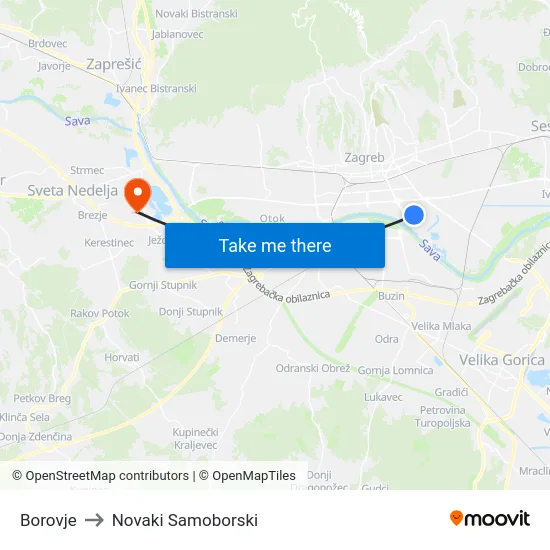 Borovje to Novaki Samoborski map