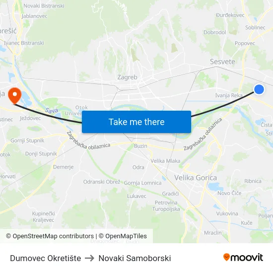 Dumovec Okretište to Novaki Samoborski map