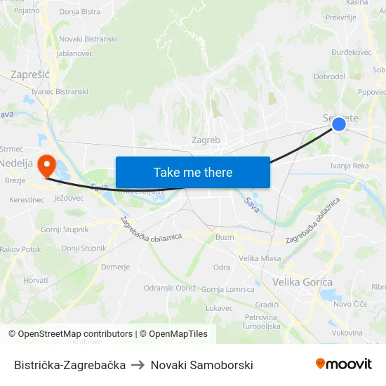 Bistrička-Zagrebačka to Novaki Samoborski map