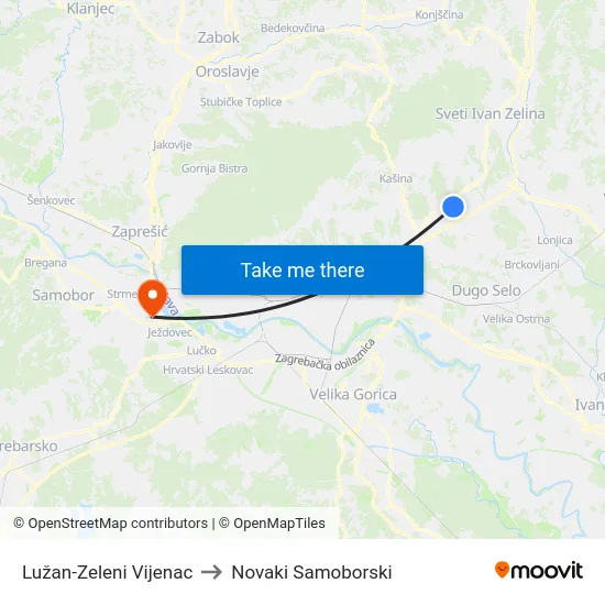 Lužan-Zeleni Vijenac to Novaki Samoborski map