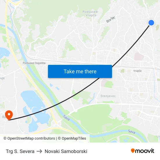 Trg S. Severa to Novaki Samoborski map