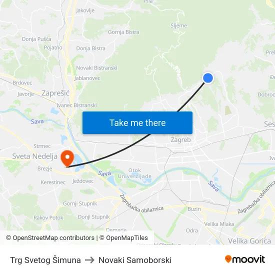Trg Svetog Šimuna to Novaki Samoborski map