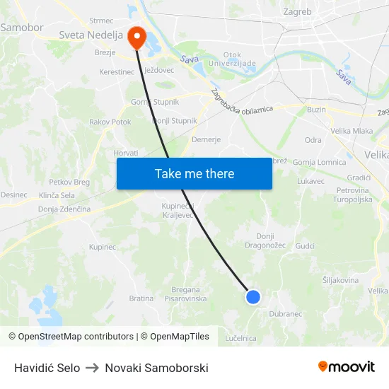 Havidić Selo to Novaki Samoborski map