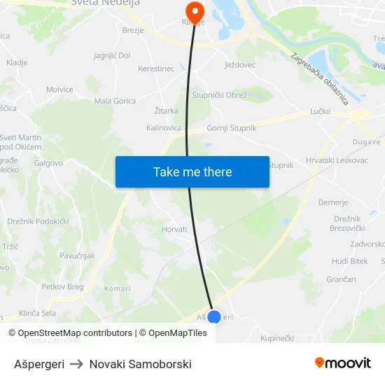 Ašpergeri to Novaki Samoborski map