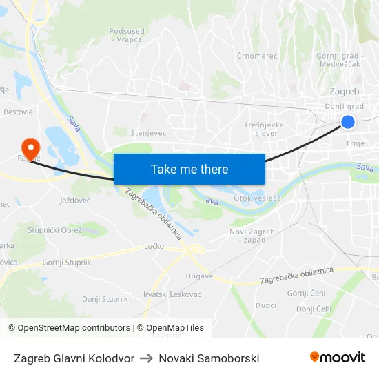 Zagreb Glavni Kolodvor to Novaki Samoborski map