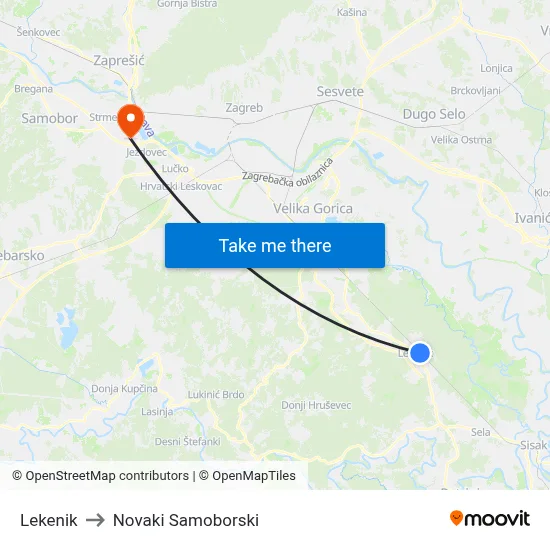 Lekenik to Novaki Samoborski map