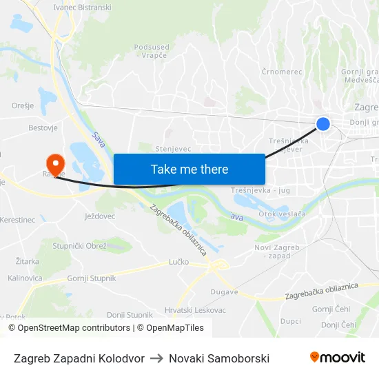 Zagreb Zapadni Kolodvor to Novaki Samoborski map
