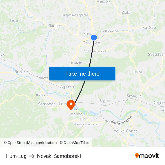 Hum-Lug to Novaki Samoborski map