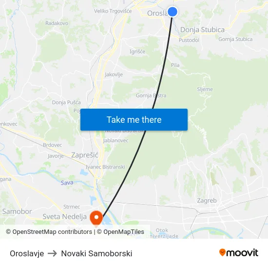 Oroslavje to Novaki Samoborski map