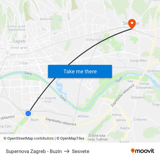 Supernova Zagreb - Buzin to Sesvete map