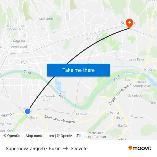 Supernova Zagreb - Buzin to Sesvete map