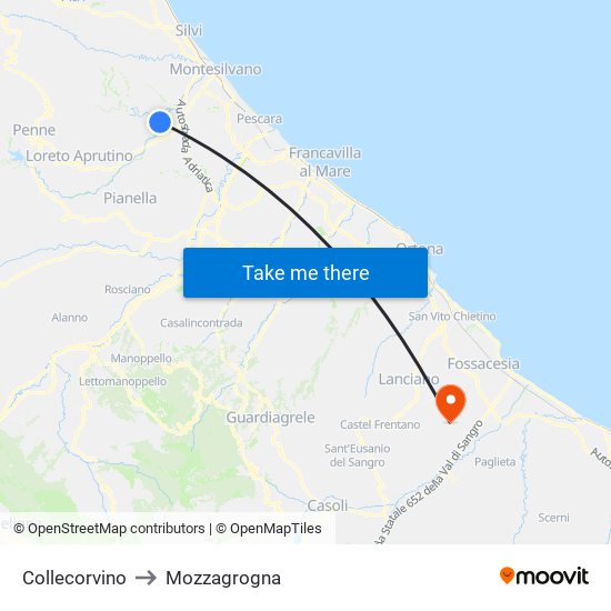 Collecorvino to Mozzagrogna map
