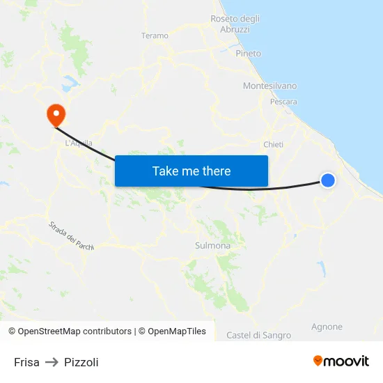 Frisa to Pizzoli map