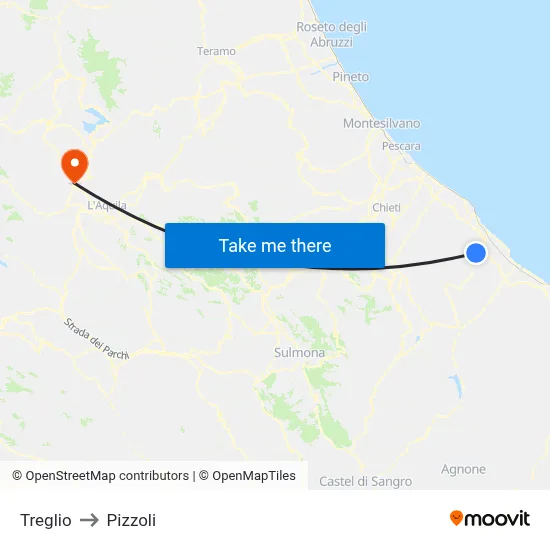Treglio to Pizzoli map