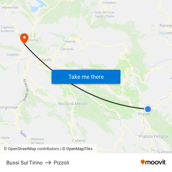 Bussi Sul Tirino to Pizzoli map