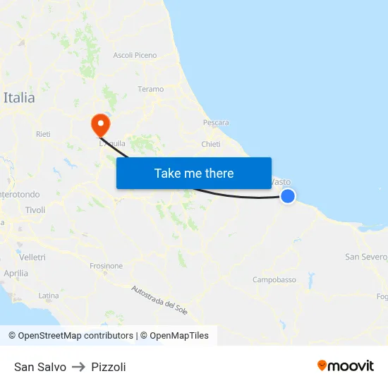 San Salvo to Pizzoli map