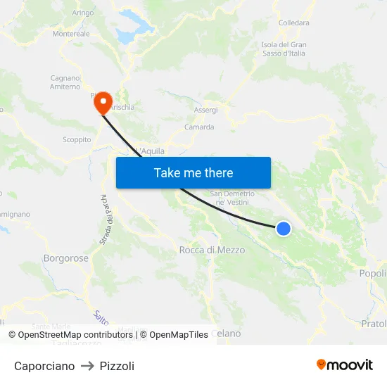 Caporciano to Pizzoli map