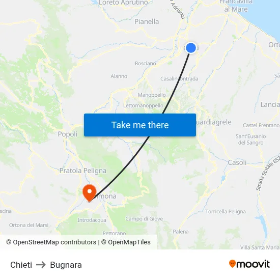 Chieti to Bugnara map