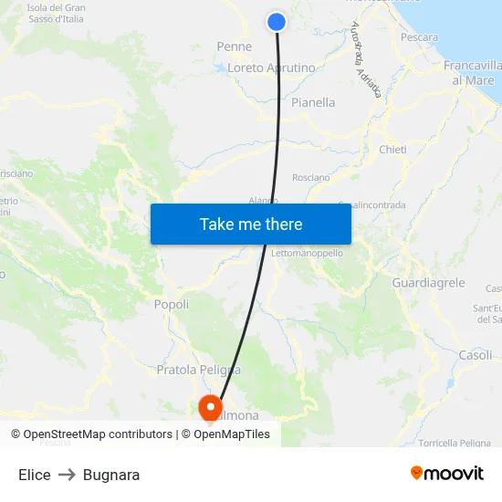 Elice to Bugnara map