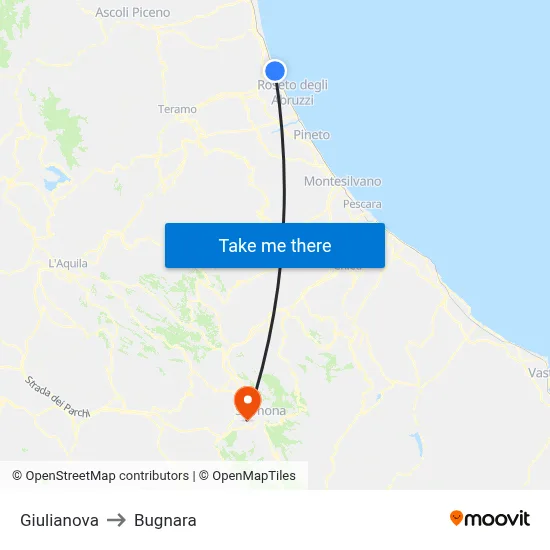Giulianova to Bugnara map