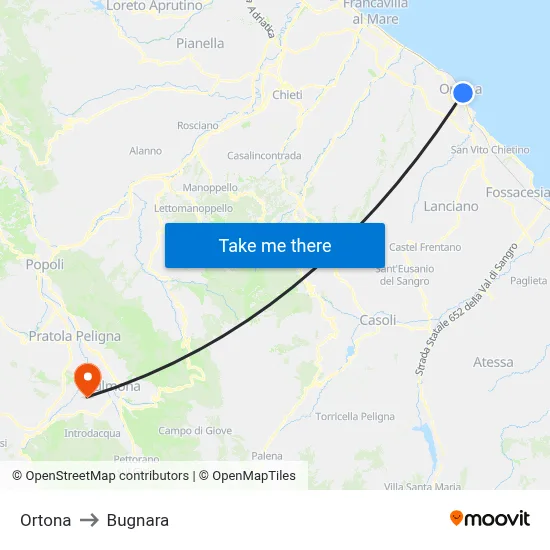 Ortona to Bugnara map