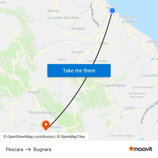 Pescara to Bugnara map